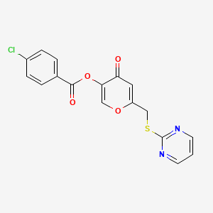 molecular formula C17H11ClN2O4S B2685658 [4-氧代-6-(嘧啶-2-基硫醚甲基)吡喃-3-基] 4-氯苯甲酸酯 CAS No. 877635-71-7