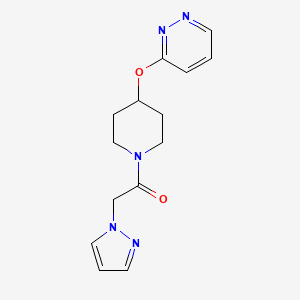 molecular formula C14H17N5O2 B2685663 2-(1H-pyrazol-1-yl)-1-(4-(pyridazin-3-yloxy)piperidin-1-yl)ethanone CAS No. 1797755-12-4