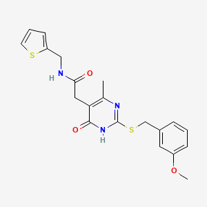 molecular formula C20H21N3O3S2 B2685673 2-(2-((3-methoxybenzyl)thio)-4-methyl-6-oxo-1,6-dihydropyrimidin-5-yl)-N-(thiophen-2-ylmethyl)acetamide CAS No. 1105241-73-3