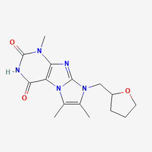molecular formula C15H19N5O3 B2685694 1,6,7-trimethyl-8-((tetrahydrofuran-2-yl)methyl)-1H-imidazo[2,1-f]purine-2,4(3H,8H)-dione CAS No. 876674-37-2
