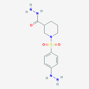 molecular formula C12H19N5O3S B2685696 1-((4-Hydrazinylphenyl)sulfonyl)piperidine-3-carbohydrazide CAS No. 832740-25-7