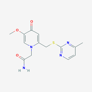 molecular formula C14H16N4O3S B2685704 2-(5-methoxy-2-(((4-methylpyrimidin-2-yl)thio)methyl)-4-oxopyridin-1(4H)-yl)acetamide CAS No. 920221-21-2