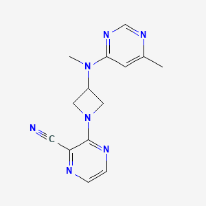 molecular formula C14H15N7 B2685709 3-[3-[Methyl-(6-methylpyrimidin-4-yl)amino]azetidin-1-yl]pyrazine-2-carbonitrile CAS No. 2380067-69-4