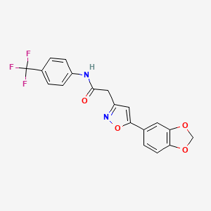 molecular formula C19H13F3N2O4 B2685717 2-(5-(benzo[d][1,3]dioxol-5-yl)isoxazol-3-yl)-N-(4-(trifluoromethyl)phenyl)acetamide CAS No. 1105244-76-5