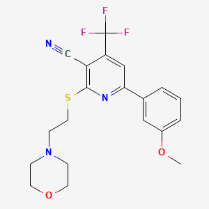 molecular formula C20H20F3N3O2S B2685718 6-(3-Methoxyphenyl)-2-[(2-morpholinoethyl)sulfanyl]-4-(trifluoromethyl)nicotinonitrile CAS No. 625376-90-1