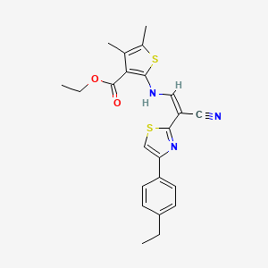 molecular formula C23H23N3O2S2 B2685743 (Z)-乙酸2-((2-氰基-2-(4-(4-乙基苯基)噻唑-2-基)乙烯基)氨基)-4,5-二甲基噻吩-3-甲酸酯 CAS No. 843620-67-7