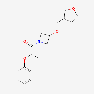 molecular formula C17H23NO4 B2685754 2-Phenoxy-1-(3-((tetrahydrofuran-3-yl)methoxy)azetidin-1-yl)propan-1-one CAS No. 2310153-91-2