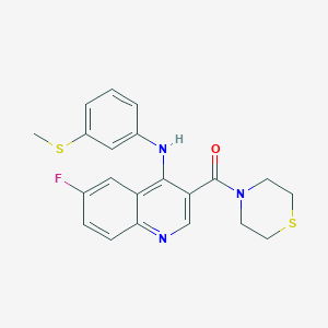 molecular formula C21H20FN3OS2 B2685776 (6-Fluoro-4-((3-(methylthio)phenyl)amino)quinolin-3-yl)(thiomorpholino)methanone CAS No. 1359128-20-3