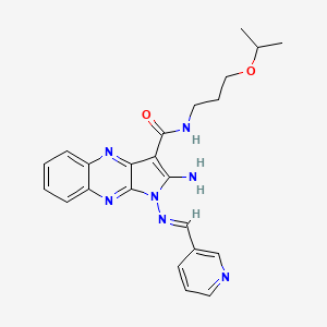 molecular formula C23H25N7O2 B2685783 (E)-2-amino-N-(3-isopropoxypropyl)-1-((pyridin-3-ylmethylene)amino)-1H-pyrrolo[2,3-b]quinoxaline-3-carboxamide CAS No. 578753-76-1