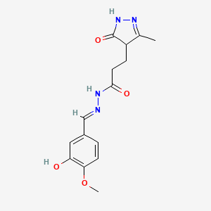 molecular formula C15H18N4O4 B2685834 (E)-N'-(3-hydroxy-4-methoxybenzylidene)-3-(3-methyl-5-oxo-4,5-dihydro-1H-pyrazol-4-yl)propanehydrazide CAS No. 306303-09-3