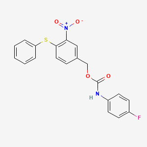 molecular formula C20H15FN2O4S B2685835 3-硝基-4-(苯基硫基)苯甲酰-N-(4-氟苯基)甲酸酯 CAS No. 320424-20-2