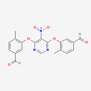 molecular formula C20H15N3O6 B2685850 3-{[6-(5-Formyl-2-methylphenoxy)-5-nitro-4-pyrimidinyl]oxy}-4-methylbenzenecarbaldehyde CAS No. 294848-93-4