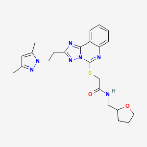 2-({2-[2-(3,5-dimethyl-1H-pyrazol-1-yl)ethyl]-[1,2,4]triazolo[1,5-c]quinazolin-5-yl}sulfanyl)-N-[(oxolan-2-yl)methyl]acetamide