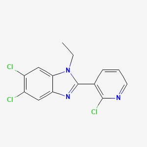 molecular formula C14H10Cl3N3 B2685872 5,6-dichloro-2-(2-chloro-3-pyridinyl)-1-ethyl-1H-1,3-benzimidazole CAS No. 338774-24-6