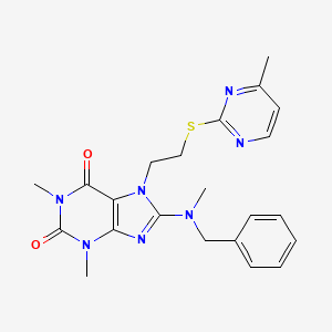 molecular formula C22H25N7O2S B2685877 8-(benzyl(methyl)amino)-1,3-dimethyl-7-(2-((4-methylpyrimidin-2-yl)thio)ethyl)-1H-purine-2,6(3H,7H)-dione CAS No. 838893-79-1