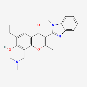 molecular formula C23H25N3O3 B2685913 8-((二甲基氨基)甲基)-6-乙基-7-羟基-2-甲基-3-(1-甲基-1H-苯并[d]咪唑-2-基)-4H-香豆素-4-酮 CAS No. 210640-05-4