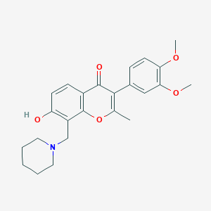 molecular formula C24H27NO5 B2685922 3-(3,4-dimethoxyphenyl)-7-hydroxy-2-methyl-8-(piperidin-1-ylmethyl)-4H-chromen-4-one CAS No. 637751-90-7