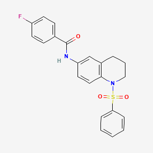 N-[1-(benzenesulfonyl)-3,4-dihydro-2H-quinolin-6-yl]-4-fluorobenzamide