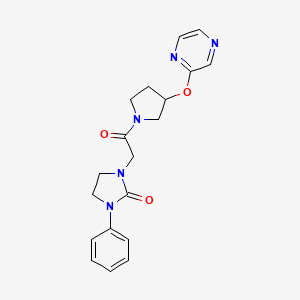 molecular formula C19H21N5O3 B2685936 1-(2-Oxo-2-(3-(pyrazin-2-yloxy)pyrrolidin-1-yl)ethyl)-3-phenylimidazolidin-2-one CAS No. 2034251-61-9