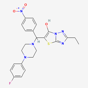 molecular formula C23H23FN6O3S B2685937 2-乙基-5-((4-(4-氟苯基)哌嗪-1-基)(4-硝基苯基)甲基)噻唑并[3,2-b][1,2,4]嘧啶-6-醇 CAS No. 898368-10-0