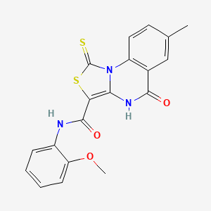 molecular formula C19H15N3O3S2 B2685945 N-(2-甲氧基苯基)-7-甲基-5-氧代-1-硫代氮杂噻唑并[3,4-a]喹唑啉-3-羧酰胺 CAS No. 1111160-59-8
