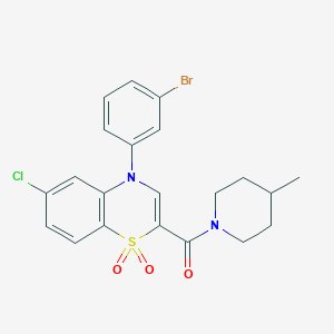 molecular formula C21H20BrClN2O3S B2685949 4-(3-bromophenyl)-6-chloro-2-(4-methylpiperidine-1-carbonyl)-4H-1lambda6,4-benzothiazine-1,1-dione CAS No. 1251549-49-1