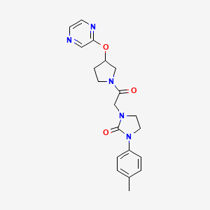 molecular formula C20H23N5O3 B2685958 1-(2-Oxo-2-(3-(pyrazin-2-yloxy)pyrrolidin-1-yl)ethyl)-3-(p-tolyl)imidazolidin-2-one CAS No. 2034583-54-3