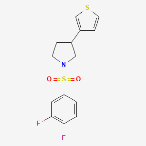 molecular formula C14H13F2NO2S2 B2685959 1-((3,4-Difluorophenyl)sulfonyl)-3-(thiophen-3-yl)pyrrolidine CAS No. 2176270-94-1