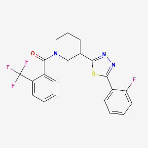 molecular formula C21H17F4N3OS B2685961 (3-(5-(2-氟苯基)-1,3,4-噻二唑-2-基)哌啶-1-基)(2-(三氟甲基)苯基)甲酮 CAS No. 1171692-65-1