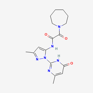 molecular formula C17H22N6O3 B2685968 2-(azepan-1-yl)-N-(3-methyl-1-(4-methyl-6-oxo-1,6-dihydropyrimidin-2-yl)-1H-pyrazol-5-yl)-2-oxoacetamide CAS No. 1014088-88-0