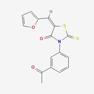 molecular formula C16H11NO3S2 B2685974 (E)-3-(3-acetylphenyl)-5-(furan-2-ylmethylene)-2-thioxothiazolidin-4-one CAS No. 880638-83-5