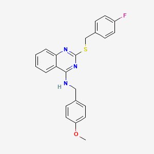 molecular formula C23H20FN3OS B2685981 2-[(4-fluorophenyl)methylsulfanyl]-N-[(4-methoxyphenyl)methyl]quinazolin-4-amine CAS No. 688355-50-2