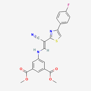molecular formula C22H16FN3O4S B2686009 (E)-dimethyl 5-((2-cyano-2-(4-(4-fluorophenyl)thiazol-2-yl)vinyl)amino)isophthalate CAS No. 797799-69-0