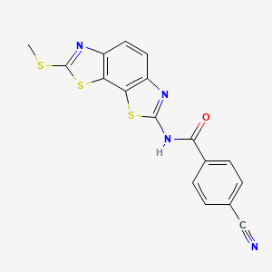molecular formula C17H10N4OS3 B2686048 4-cyano-N-(2-methylsulfanyl-[1,3]thiazolo[4,5-g][1,3]benzothiazol-7-yl)benzamide CAS No. 477503-47-2