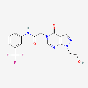 molecular formula C16H14F3N5O3 B2686057 2-[1-(2-hydroxyethyl)-4-oxopyrazolo[3,4-d]pyrimidin-5-yl]-N-[3-(trifluoromethyl)phenyl]acetamide CAS No. 899971-74-5