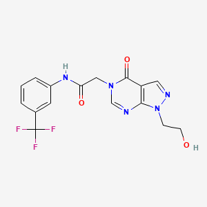 molecular formula C16H14F3N5O3 B2686057 2-[1-(2-hydroxyethyl)-4-oxo-1H,4H,5H-pyrazolo[3,4-d]pyrimidin-5-yl]-N-[3-(trifluoromethyl)phenyl]acetamide CAS No. 899971-74-5