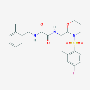 molecular formula C22H26FN3O5S B2686081 N1-((3-((4-氟-2-甲基苯基)磺酰)-1,3-噁唑环己烷-2-基)甲基)-N2-(2-甲基苯基)草酰胺 CAS No. 872724-15-7