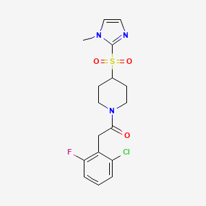 molecular formula C17H19ClFN3O3S B2686103 2-(2-chloro-6-fluorophenyl)-1-(4-((1-methyl-1H-imidazol-2-yl)sulfonyl)piperidin-1-yl)ethanone CAS No. 2310096-58-1