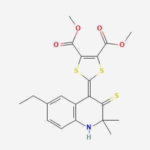 molecular formula C20H21NO4S3 B2686106 二甲基2-(6-乙基-2,2-二甲基-3-硫代-2,3-二氢喹唑啉-4(1H)-基)-1,3-二硫杂环戊二酸酯 CAS No. 377062-67-4