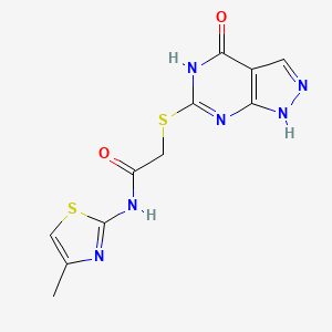molecular formula C11H10N6O2S2 B2686117 N-(4-methyl-1,3-thiazol-2-yl)-2-[(4-oxo-4,5-dihydro-1H-pyrazolo[3,4-d]pyrimidin-6-yl)thio]acetamide CAS No. 877630-24-5