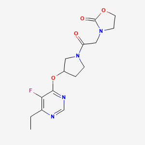 molecular formula C15H19FN4O4 B2686126 3-(2-(3-((6-Ethyl-5-fluoropyrimidin-4-yl)oxy)pyrrolidin-1-yl)-2-oxoethyl)oxazolidin-2-one CAS No. 2034574-45-1