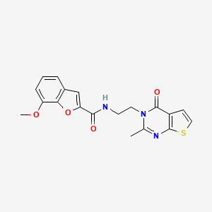 molecular formula C19H17N3O4S B2686170 7-methoxy-N-(2-(2-methyl-4-oxothieno[2,3-d]pyrimidin-3(4H)-yl)ethyl)benzofuran-2-carboxamide CAS No. 1904304-44-4