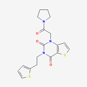 molecular formula C18H19N3O3S2 B2686175 1-(2-oxo-2-(pyrrolidin-1-yl)ethyl)-3-(2-(thiophen-2-yl)ethyl)thieno[3,2-d]pyrimidine-2,4(1H,3H)-dione CAS No. 1260913-07-2