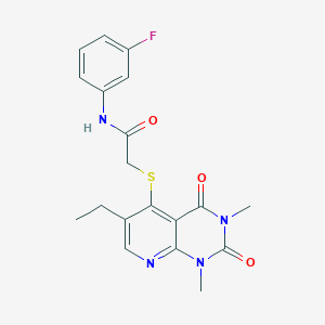 molecular formula C19H19FN4O3S B2686187 2-((6-ethyl-1,3-dimethyl-2,4-dioxo-1,2,3,4-tetrahydropyrido[2,3-d]pyrimidin-5-yl)thio)-N-(3-fluorophenyl)acetamide CAS No. 941877-20-9