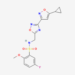 molecular formula C16H15FN4O5S B2686240 N-((3-(5-cyclopropylisoxazol-3-yl)-1,2,4-oxadiazol-5-yl)methyl)-5-fluoro-2-methoxybenzenesulfonamide CAS No. 1904367-71-0