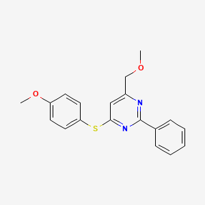 molecular formula C19H18N2O2S B2686244 4-(Methoxymethyl)-6-[(4-methoxyphenyl)sulfanyl]-2-phenylpyrimidine CAS No. 339279-21-9