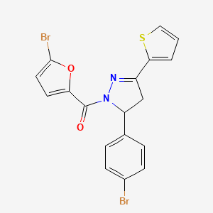 molecular formula C18H12Br2N2O2S B2686252 1-(5-bromofuran-2-carbonyl)-5-(4-bromophenyl)-3-(thiophen-2-yl)-4,5-dihydro-1H-pyrazole CAS No. 361480-33-3