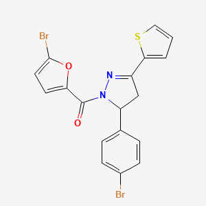 molecular formula C18H12Br2N2O2S B2686252 1-(5-溴呋喃-2-甲酰基)-5-(4-溴苯基)-3-(噻吩-2-基)-4,5-二氢-1H-吡唑 CAS No. 361480-33-3