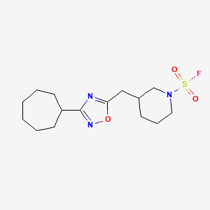 molecular formula C15H24FN3O3S B2686283 3-[(3-Cycloheptyl-1,2,4-oxadiazol-5-yl)methyl]piperidine-1-sulfonyl fluoride CAS No. 2411201-30-2