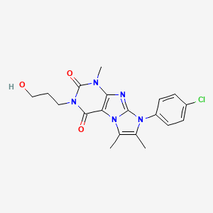 molecular formula C19H20ClN5O3 B2686286 8-(4-chlorophenyl)-3-(3-hydroxypropyl)-1,6,7-trimethyl-1H-imidazo[2,1-f]purine-2,4(3H,8H)-dione CAS No. 896854-94-7